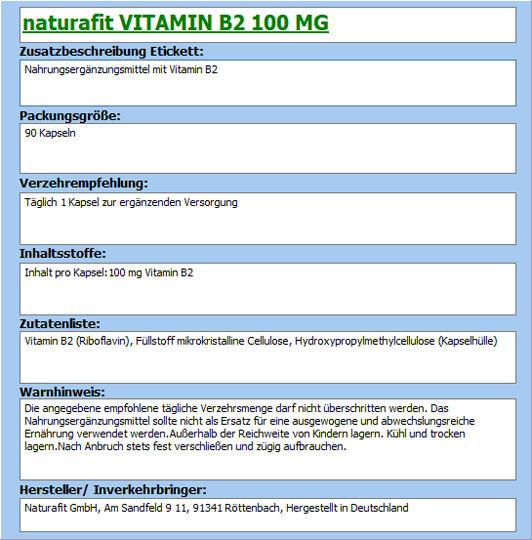 NATURAFIT Vitamin B2 100 mg Kapseln