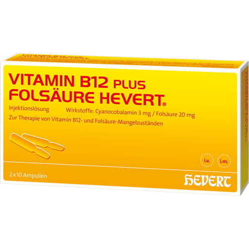 VITAMIN B12 PLUS Folsäure Hevert a 2 ml Ampullen